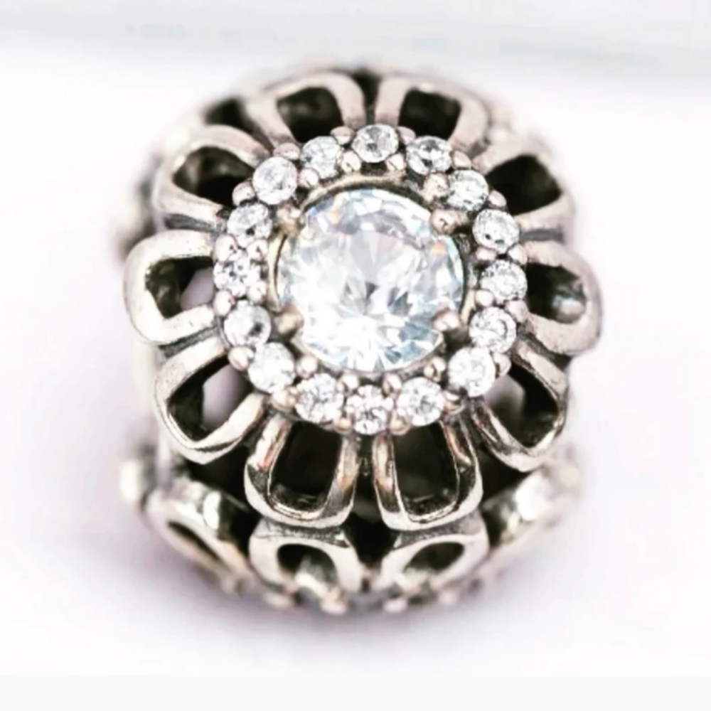 PAIR of Pandora charm " Brilliant Floral " openwork, retired - Picture 13 of 16
